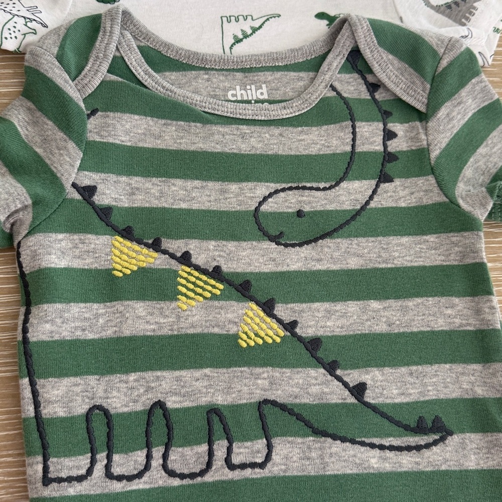 Carter's Child of Mine Baby Boy Dinosaur Bodysuit Trio - Green/White/Navy 12M - Picture 8 of 14